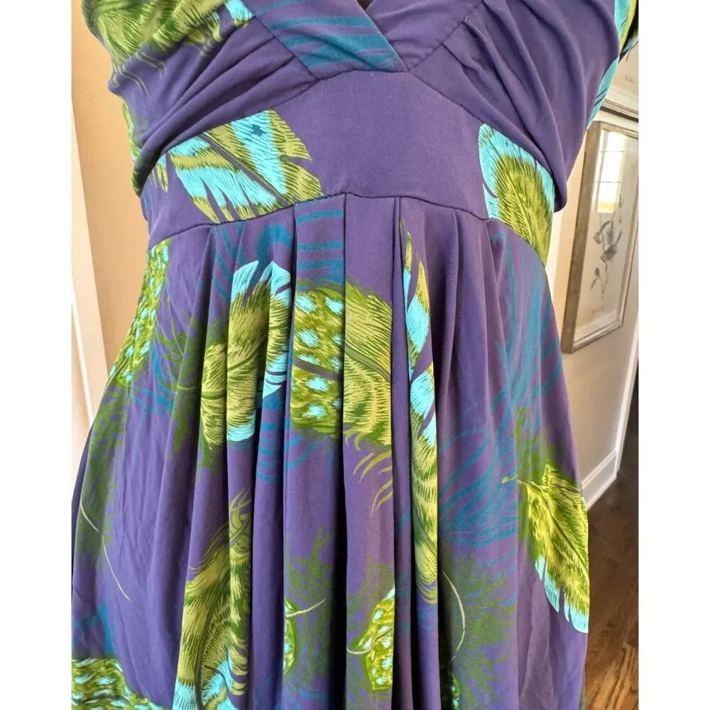 Karen Millen England Peacock Feather Draped Dress | Purple Blue | Small - Picture 5 of 10
